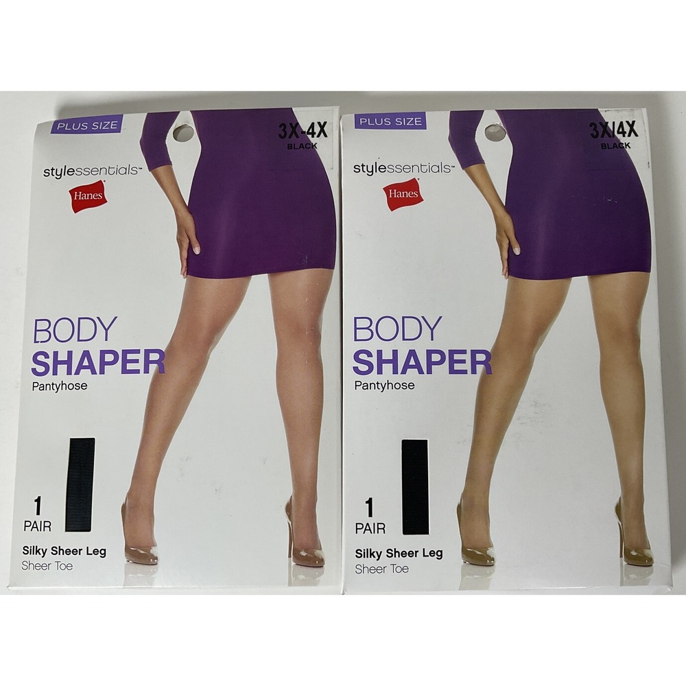 NIP Lot 2 Pairs Hanes Stylessentials‎ Body Shaper Pantyhose Black Plus 3X / 4X